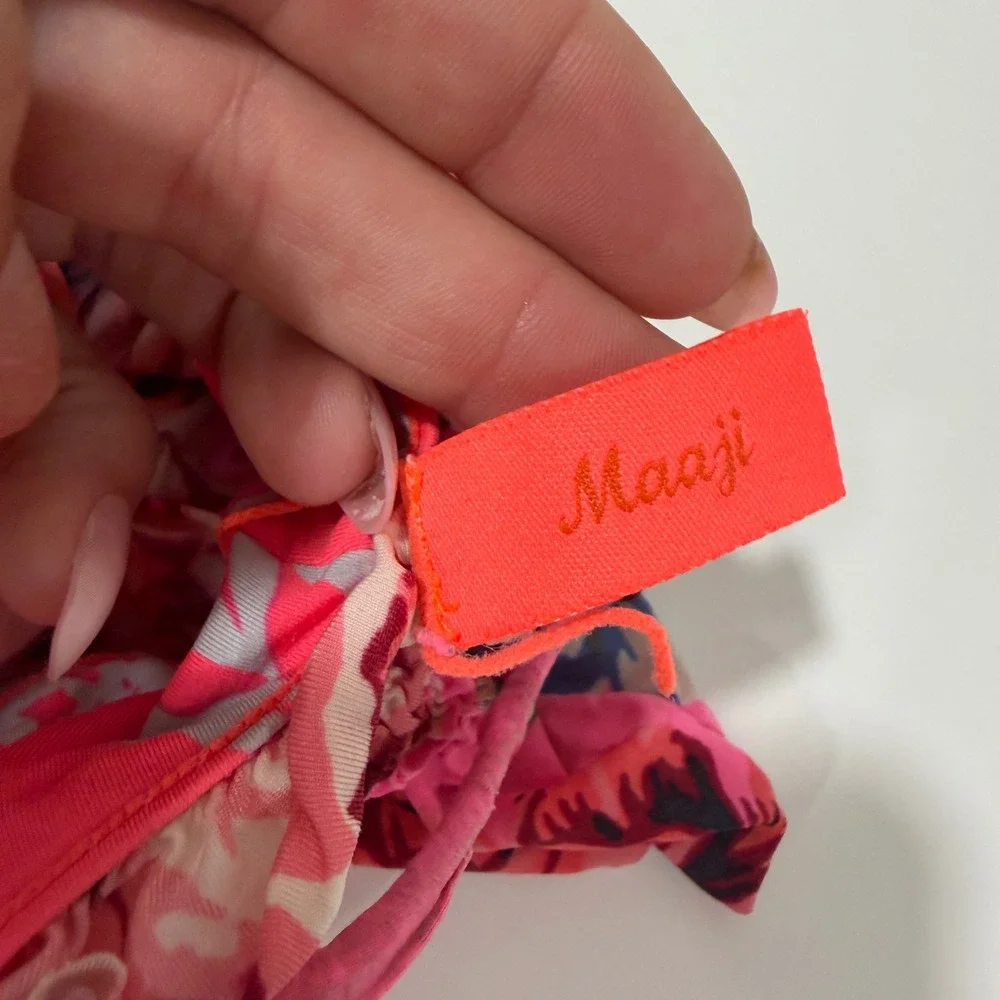 Maaji Pink Floral Smocked‎ Ruffle Bikini Set Size 6 23910 Swimsuit Two Piece
